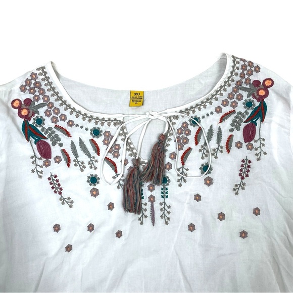 Raj Womens Blouse Embroidered Bohemian Tasseled Long Sleeve Top XL White Floral - Picture 3 of 10